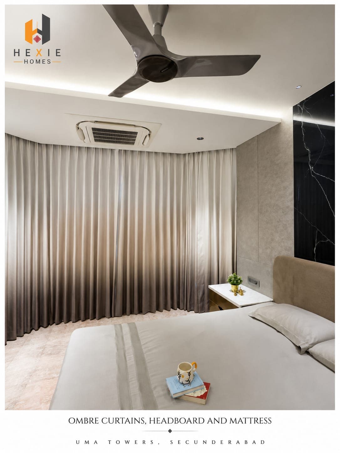 Ombre curtains, headboard and mattress — Uma Towers, Secunderabad, Hyderabad