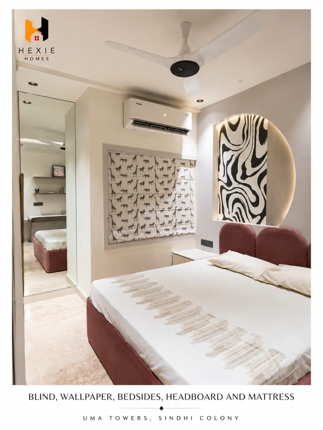 Blind, wallpaper, bedsides, headboard and mattress — Uma Towers, Sindhi Colony, Hyderabad