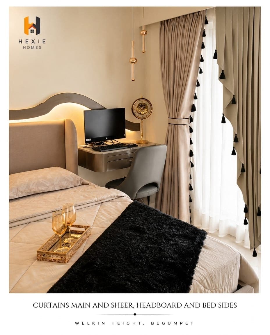 Curtains main and sheer, headboard and bed sides — Welkin Height, Begumpet, Hyderabad