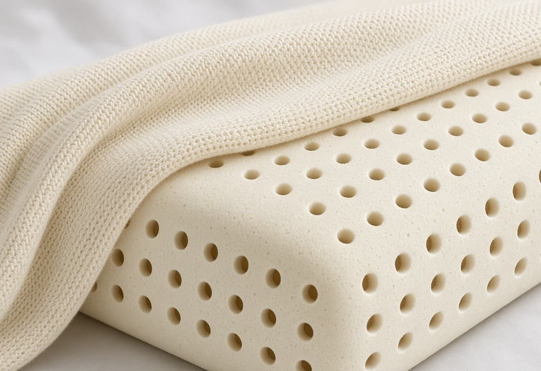 A close-up of moulded pin cores through a natural latex pillow